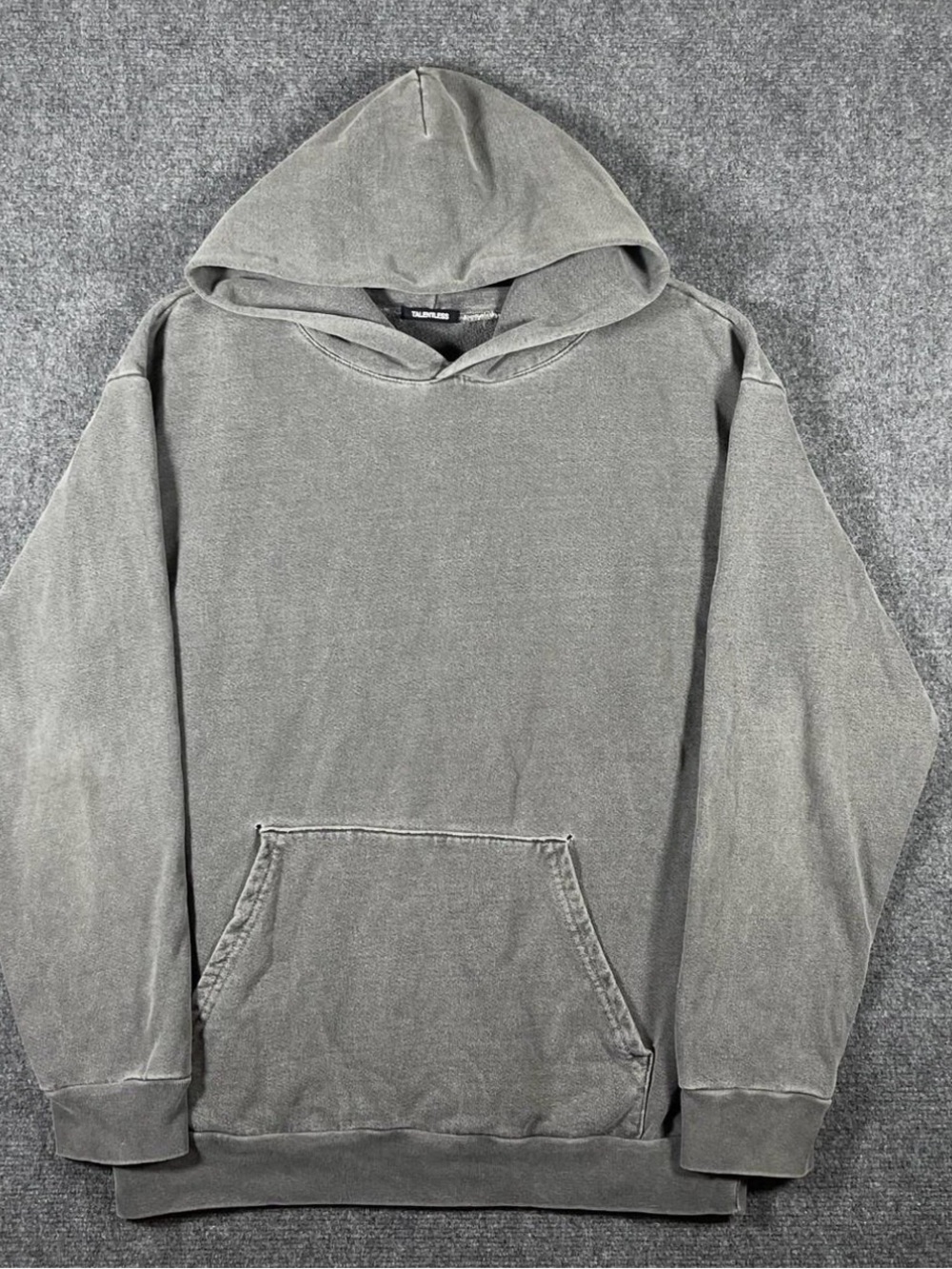 Men’s Large Talentless Pullover Hoodie Sweatshirt Distressed Faded Gray, Grunge